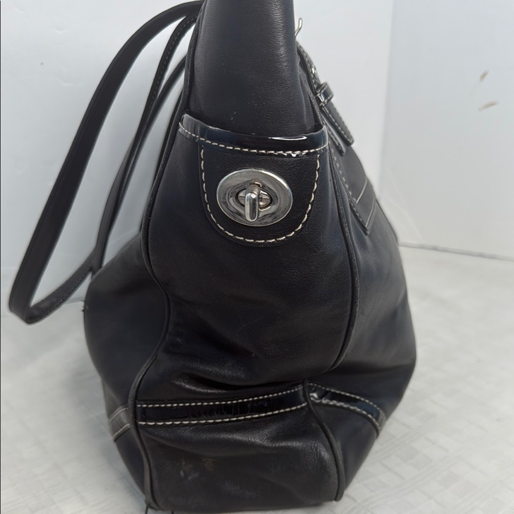Coach Black Leather Tote with Silver Hardware - Picture 4 of 9
